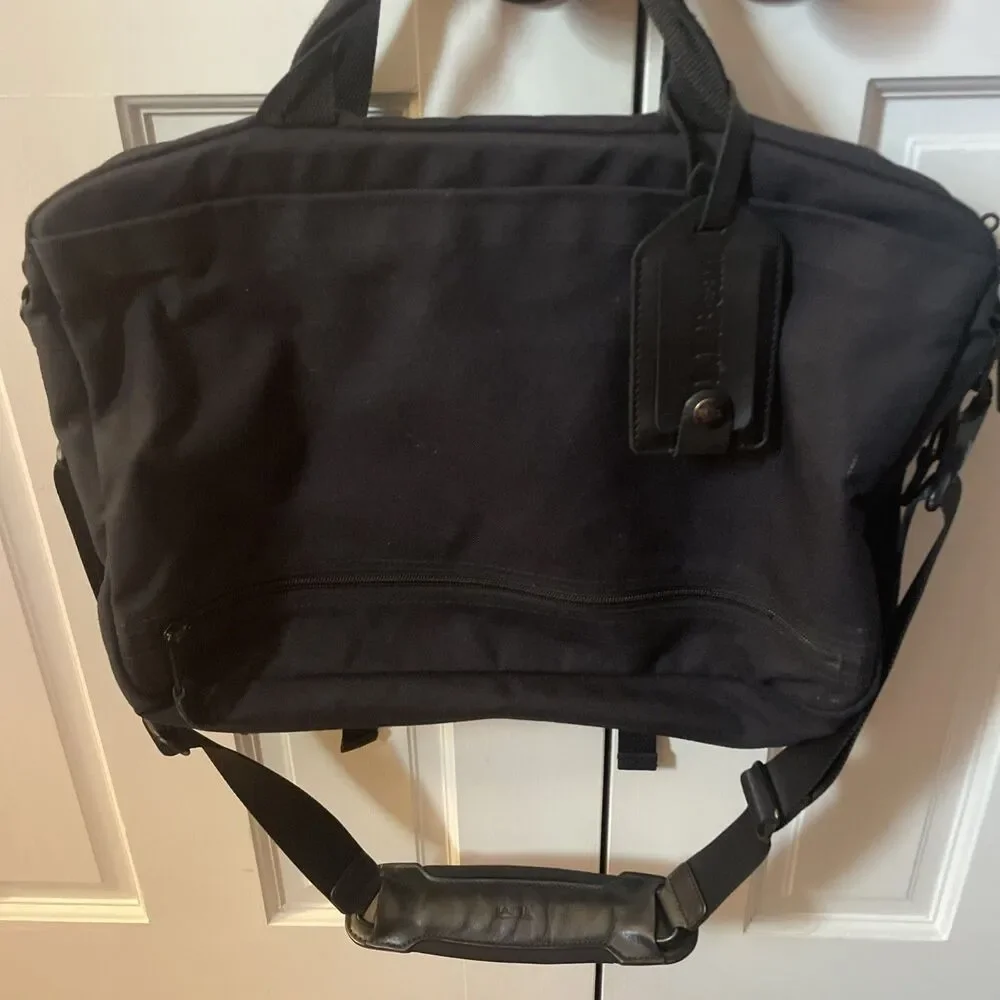 Vintage L.L. Bean Continental Messenger Briefcase Bag - Black Nylon & Leather